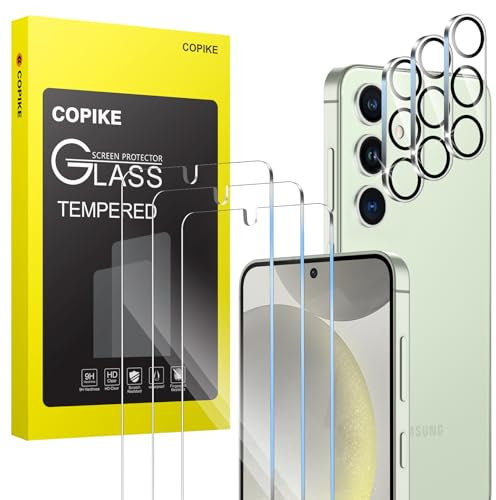 COPIKE Lot de 6 Protections d'écran, 3 x Verre Trempé Samsung Galaxy S24 et 3 x Protection Caméra Arrière, Dureté 9H Résistant aux Rayures Sans Bulles D'air