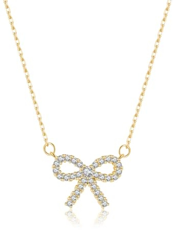 SLUYNZ 925 Sterling Silber Ketten Schleife Choker Halskette für Damen Sparkling CZ Bowknot Anhänger Halskette
