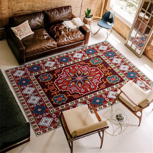 DJHWWD Teppich Kurzflor Bedroom Rug Waschbarer rechteckiger Wohnzimmersofa rot schmutzabweisender auslegeware bettvorleger rutschfest 60X90CM