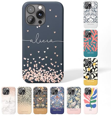 Tirita Personalised Phone Case for iPhone 16 – Hard Case or Cover With Custom Name or Initials – Cute Personalised Gift for Women or Girls [28. Rose Gold Hearts]