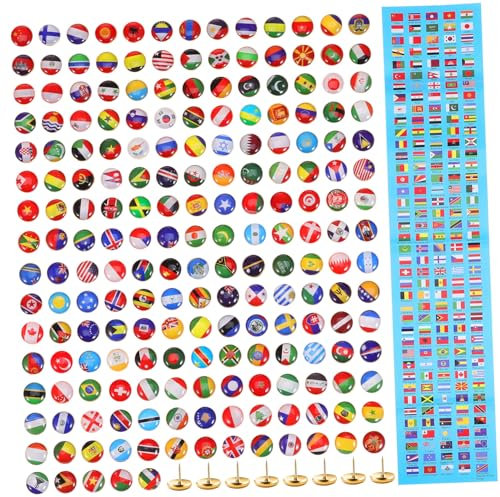 jojofuny 200 Pcs National Flag Push Pins Set Unique Map Thumb Tacks for Bulletin Boards Office and Travel Metal Drawing Pins for Cork Board