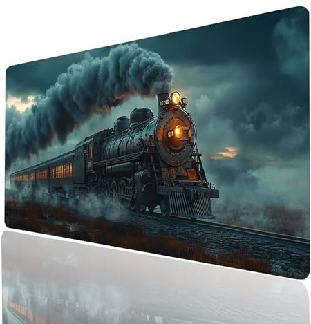 Train Mouse mat Black Gaming Mouse Pad Large 140x60x0.3CM Stitched Edges Washable, Desk Mat Non-Slip Rubber Base, Mousepad Improves Speed Precision for Gaming Laptop PC Wireless Keyboard Model-10339