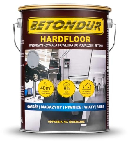 Betondur HARDFLOOR Betonfarbe 5L – Grau – Bodenfarbe für Beton – Innen & Außen – Abriebfest, UV-Resistent, 40m² Reichweite – Für Industrie & Heimwerker