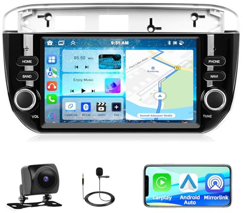 6+128G Autoradio für FIAT Punto 10-16/Linea 12-15 Radio mit Wireless Carplay/Android Auto, Motorsi 7 Zoll IPS Bildschirm Car Stereo mit GPS Navi/WiFi/Bluetooth/RDS/FM/USB/SWC/Mirror Link/Canbus +Cam