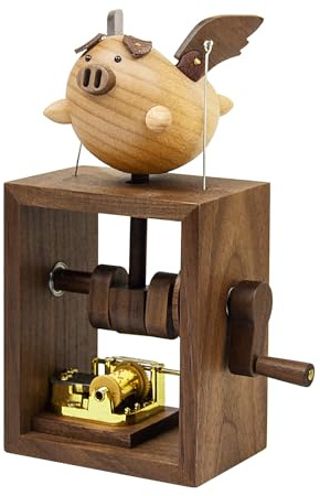 Kitchnexus Luxus Spieluhr aus Nussbaum Holz, Süßes Schwein Spieluhr Ornamente für Weihnachten Geburtstags