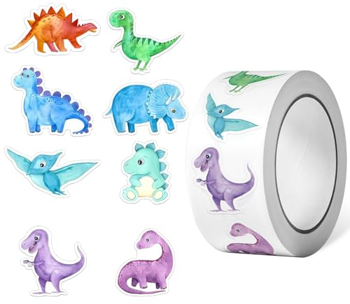 500 Stück Runde Tier Aufkleber, 8 Muster Stickerrolle Dinosaurier Aufkleber,Runde Dino Sticker Tiere,Belohnungsaufkleber,Runde Sticker Kinder für Mädchen Junge Scrapbooking DIY Crafts (Farbe D)