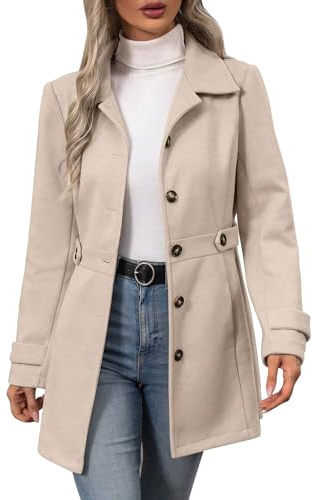 Generisch Damen Winterjacke Übergangsjacke Mantel Lang Jacke Winter Damen-Jacken Elegant Knopfleiste Gürtel Design Klassisch Figurbetont Outfits für Alltag Büro Reisen