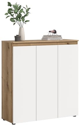 xonox.home - Universalschrank Scarpa 105x111x37cm in Front weiß Korpus Evoke Oak - Mehrzweckschrank Haushaltsschrank Schrank Hochschrank Highboard