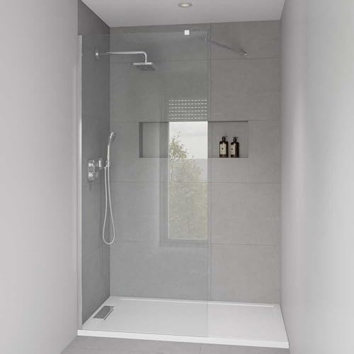 Gresinex - Mampara de Ducha Fija de Cristal Transparente – Altura 200 cm- Panel con Brazo Soporte, Vidrio Templado, Antical, Fácil Instalación – Reversible (Cromado, 60 cm)
