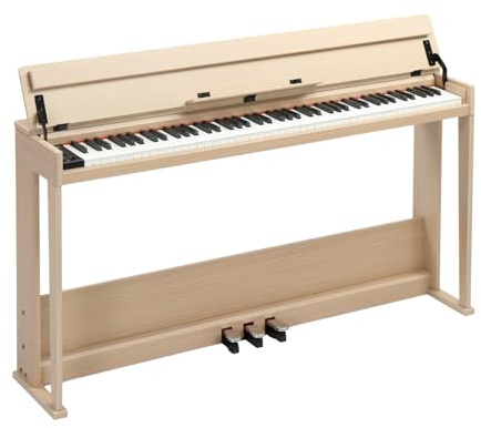 Glarry 88 Key Digital Piano for Beginners, Full Size Semi Weighted Home Electric Piano with 128 Tones and 128 Rhythms, Bluetooth, Triple Pedal, Headphone and LED Screen (Natural)