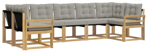 vidaXL Outdoor-Sofagarnitur mit Kissen 7 pcs Weiß und Hellgrau, Moderne Gartenlounge, robuster Sofa, eleganter Patio, stylische Möbel für gemütliches Sitzen im Freien