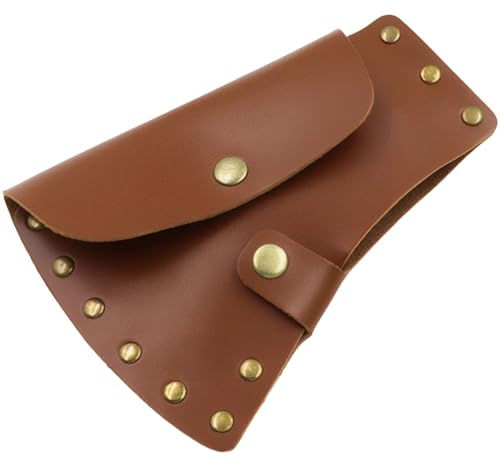 Deskium Large Dark Brown Leather Axe Head Cover, Detachable Protective Sheath with Snap Buttons, Reinforced for Outdoor Hiking Camping