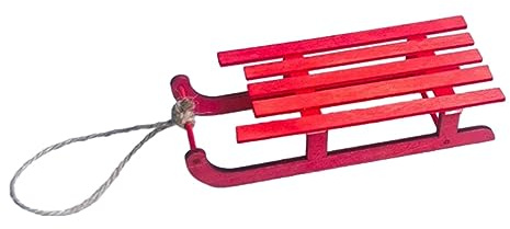 Fonowx Puppenhausdekoration Im Maßstab 1:12: Winterliche DIY Holzschlitten Miniaturen Zum Basteln, Basteln, Spielzeug für Draußen, Dekoration, Rollenspielzub, Rot