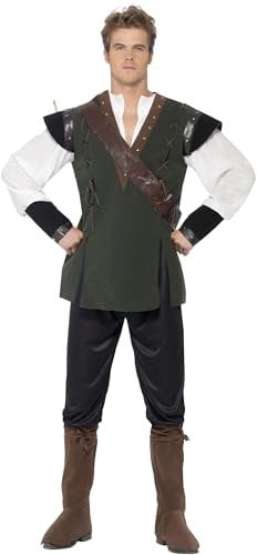 Smiffys Robin Hood Kostüm, Grün, mit Hose, Hemd, Gürtel mit Köcher und Überstiefeln