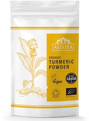 Ausha Organic Turmeric Powder 200g - UK Certified Organic by Soil Association - Use in Cooking- 1* Great Taste Award 2023- Ground Turmeric - High Curcumin