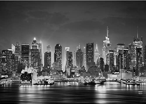 Runa Art Fototapete New York Nacht Modern Vlies Wohnzimmer Schlafzimmer - Made in Germany - 308 x 220 cm Schwarz Weiss 9177010c
