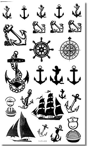 EROSPA® Tattoo-Bogen temporär - Schiffsanker Marine Seefahrt Seemann - 3 Bögen je 10,5 x 6 cm