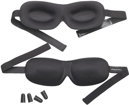 PEARL Schlafbrille: 2er-Set 3D-Schlafmasken mit Ohrstöpseln & Aufbewahrungstasche, schwarz (Schlafmaske mit Gehörschutz, Augenbinde zum Schlafen, Damen)