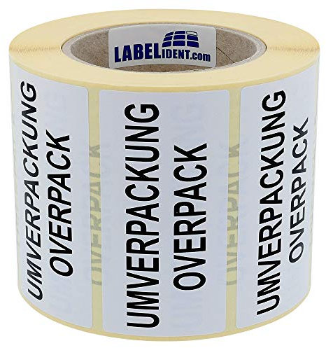 Gefahrgutaufkleber 100 x 50 mm - Gefahrgutetiketten Umverpackung/Overpack - 1.000 Gefahrstoffetiketten auf 1 Rolle(n), Papier weiß-schwarz