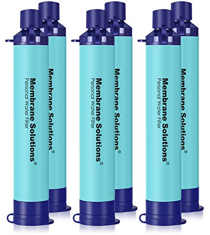 Membrane Solutions Paille Filtrante Survie, Filtre à Eau pour l'Extérieur camping et randonnée, Élimine 99,9999% des E.coli, Précision de filtration 0,1 micron, Sans BPA, Ultra-légère, 6 Pack