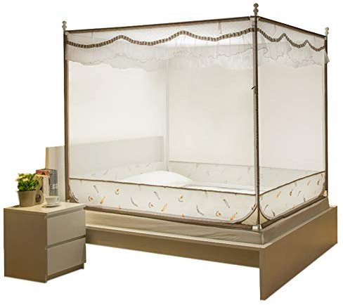 Zanzariera A Tre Ante Quadrata Protezione Portatile Contro Le Zanzare Supporto Solido Aumentare Lo Spazio Adatto per Letto Matrimoniale 4,5 Piedi / 6 Piedi 4.5 Feet