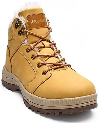 visionreast Warm Gefütterte Winterschuhe Unisex Wasserdicht Wanderschuhe Schneestiefel Winter Trekking Winterboots für Herren Damen Schnürsenkel rutschfest Outdoor, Gelb, 46 EU