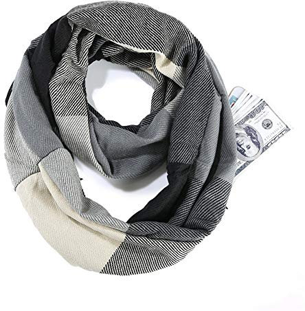 Ulalaza Infinity-Schal mit versteckter Reißverschlusstasche Leichte Travel Wrap für Frauen Mädchen