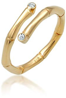 Elli Ring Damen Bambus Tropisch Trend mit Kristallen in 925 Sterling Silber vergoldet