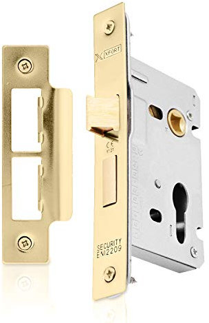 XFORT® Polished Brass Euro Profile Sashlock 65mm, Euro Sash Lock for Internal and External Doors, Door Latch Mechanism and Euro Cylinder Key Locking Security, CE Approved and Fire Rated Protection