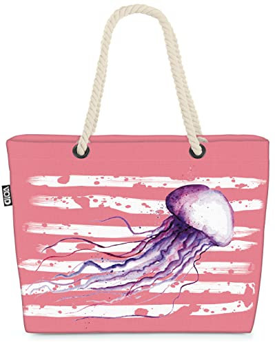VOID XXL Strandtasche Qualle Shopper Tasche 58x38x16cm 23L Beach Bag Urlaub, Kissen Farbe:Rosa