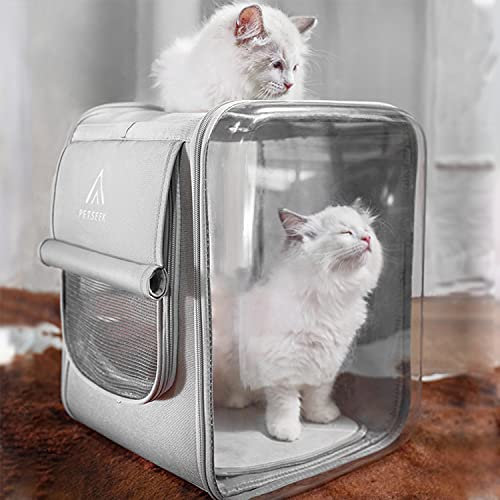 aleawol Cat Backpack Carrier Large Foldable Pet Carrier Backpack Space Capsule for Cats Small Dogs Puppy, Transparent Spacious Cat Rucksack with Great Ventilation for Travel Camping Hiking