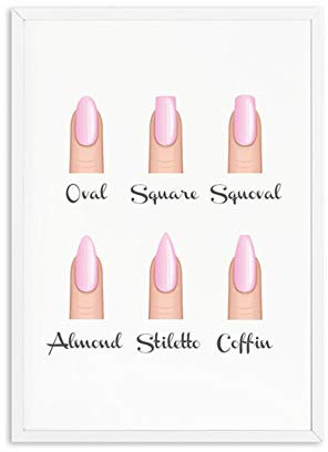 ZMFBHFBH Nail Shapes Beauty Salon Decor Fashion Posters and Prints Makeup Gifts Nail Type Guide Art Canvas Painting Pictures 20x25cm(7.8x9.8 inch) No Frame
