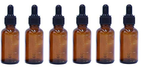 VASANA Lot de 6 flacons de 30 ml rechargeables en ambre gradué avec pipette compte-gouttes en verre pour huiles essentielles, parfums, cosmétiques