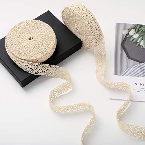 ToBeIT spitzenband Baumwolle Spitze Durchmesser ca. 2.5cm- spitzenband Dekoband Zierband Spitzenstoff Spitzenborte für Nähen Handwerk Hochzeit Deko Scrapbooking Geschenkbox (beige/20meter 0.53)