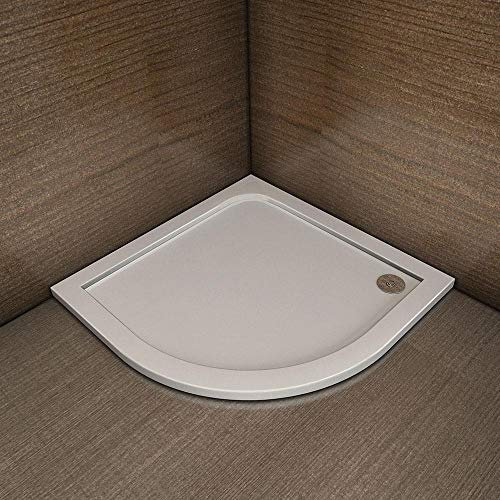 Piatto Doccia Semicircolare In Marmo Minerale e Resina Mista Ultra Sottile Bianco Lucido Antiscivolo Antibatterico 90x90x3cm