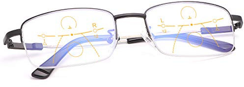 Halbrand Gleitsichtbrille Progressives Multifokal Lesebrille Super Light Multifokus Brille für Damen und Herren Lesebrillen Anti-Blaulicht Sehhilfe Retro Lesehilfe Computer Leser Anti Müdigkeit Gläser
