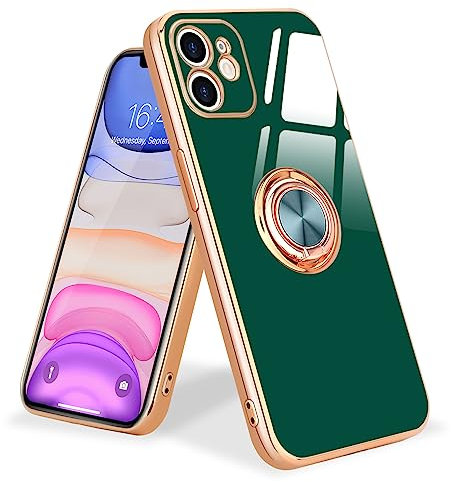 Urarssa for iPhone 11 Phone Case Magnetic Ring Holder 360 Degree with Rotation Finger Car Holder Shockproof Case Cover for iPhone 11-Green
