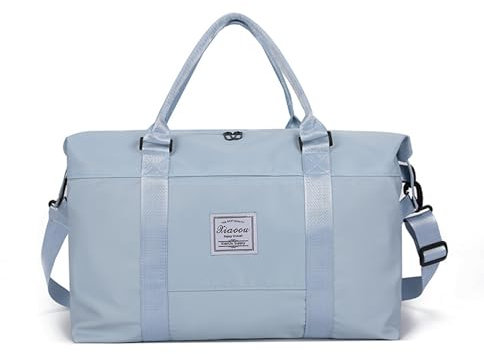 KARRESLY Reisetasche für Damen, Schultertasche, Weekender, Übernachtungstasche, Sport, Fitnessstudio, Tragetasche, wasserdicht, Hell, blau, free size