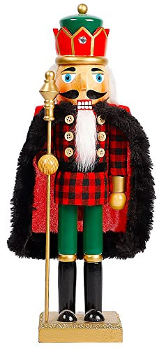 Joliyoou Figuras de cascanueces de Navidad de 14 pulgadas, rey cascanueces de madera con adornos de cetro, centros de mesa grandes de Navidad, centros de mesa para festivales