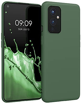 kwmobile Hülle kompatibel mit OnePlus 9 (EU/NA Version) Hülle - weiches TPU Silikon Case - Cover geeignet für kabelloses Laden - Dunkelgrün