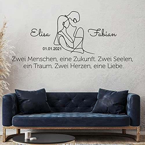 tjapalo® ul23 romantisches Namen Wandtattoo Schlafzimmer liebe Spruch Wandspruch Wohnzimmer Wandtattoo Liebespaar Liebessprüche mit Namen, Farbe: Schwarz, Größe: B100xH41cm