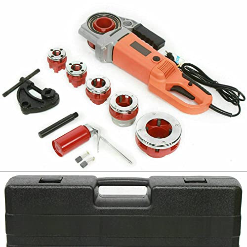 Gorgivous Tragbarer elektrischer Rohreinfädler, Eisen-PP-Rohreinfädler-Kit-Set, elektrischer Rohrschneider für Gewindeschneidmaschinen 1/2-2 Zoll und Aufbewahrungskoffer