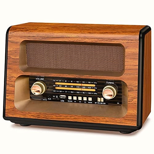 PRUNUS J-199 Retro Radio Bluetooth, AM FM SW Nostalgia Radio battery powered, portable radio battery radio with 3 ways power supply by battery Gold