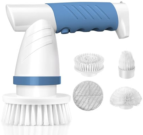 Electric Spin Scrubber, IEZFIX Electric Cleaning Brush Bathroom Shower Scrubbing Cleaner Brush Power Scrubber Cordless with 4 Replaceable Brush Heads for Bathtub, Tile, Floor, Toilet, Kitchen - Blue