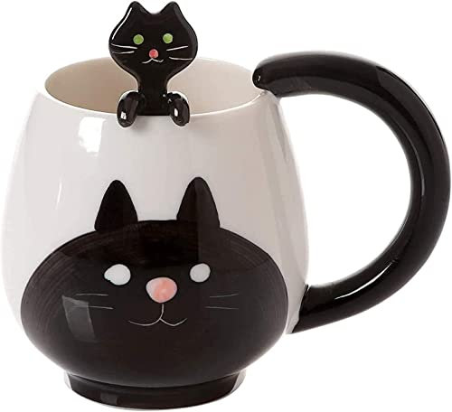 Funny Coffee Mug 14 oz Black Cat Coffee Mug with Spoon Funny Gift Mug Novelty Cup Ceramic Mug Gift for Women Men Birthday Christmas