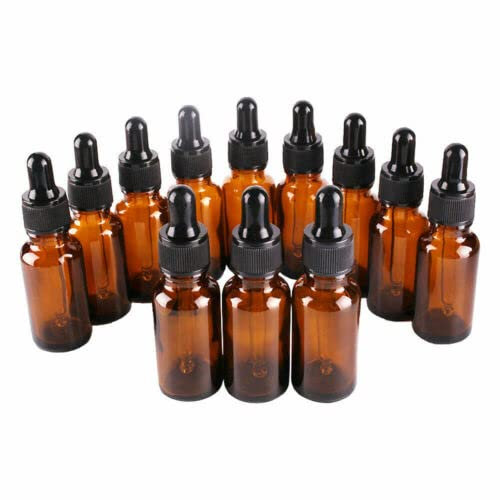 12 x 20ml Amber Brown Glass Bottles with Dropper Pipettes by Pasha81 Ltd