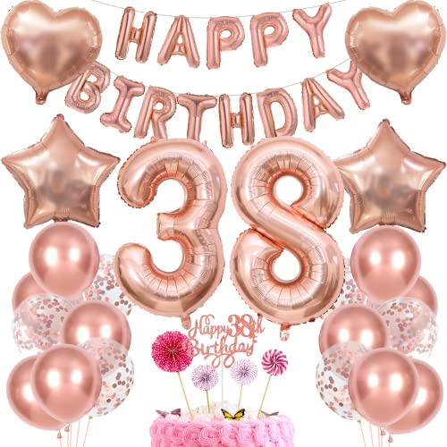 Deko 38. Geburtstag Frau Tortendeko Rosegold - Geschenk für Frauen, Ballon 38 Jahre
