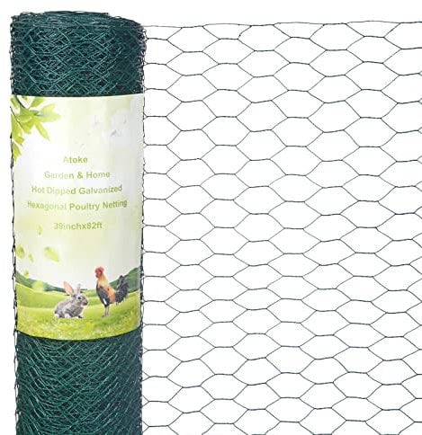 Atoke 1M X 25M Galvanized Hexagonal Wire Mesh Green Chicken Wire Fence Size 25.4 mm Garden Plant Wire Fencing Roll Mesh Poultry Animal Netting Hardware Cloth