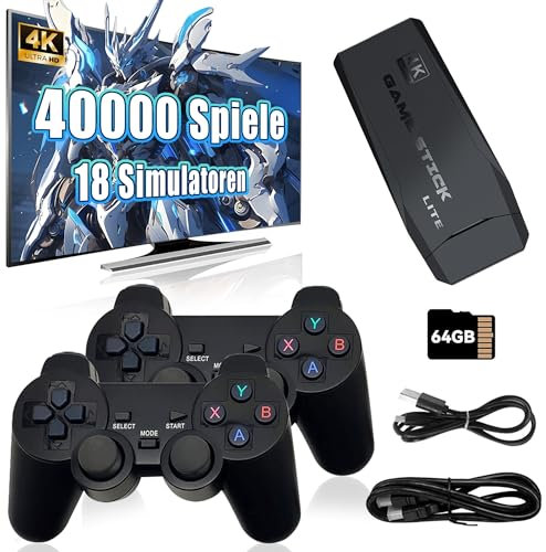 KINMRIS Retro Konsole Spielekonsole 40000 Spiele 4K USB Wireless 18 klassischen Emulatoren, Retrolink Videospielkonsole HDMI-kompatible Videospiel-Sticks