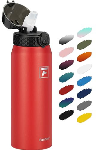 Fanhaw 750ml Stainless Steel Insulated Sports Water Bottles with Straw for Kids, Men and Women(Red)